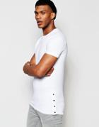 Asos Super Longline Muscle T-shirt With Popper Hem In White - White