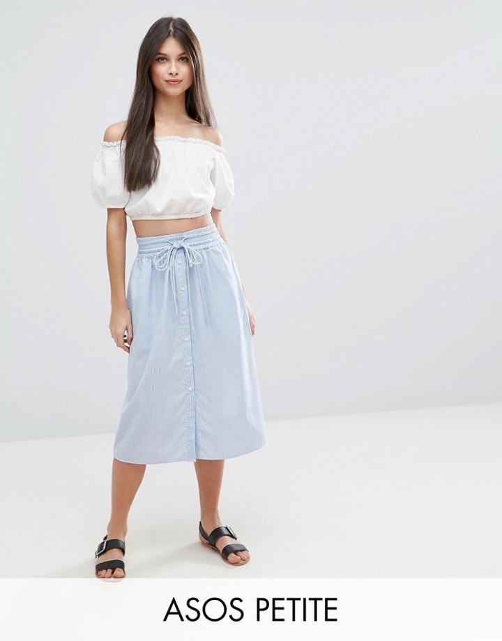 Asos Petite Midi Skirt Button Through In Stripe - Multi