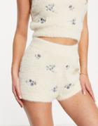 Cotton: On Set Fluffy Floral Lounge Shorts In Cream-white