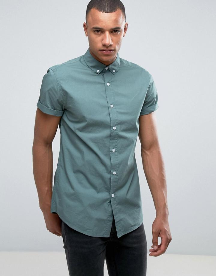 New Look Regular Fit Poplin Shirt In Light Green - Green