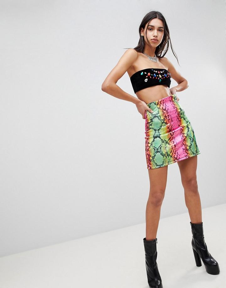 Jaded London High Waist Mini Skirt In Snake Print - Multi