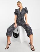 Ax Paris Puff Sleeve Jumpsuit In Navy