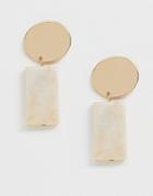 Asos Design Earrings With Brushed Disc Stud And Resin Bar Drop In Gold Tone - Gold