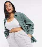 Asos Design Curve Oversized Fleece Shacket In Khaki-green