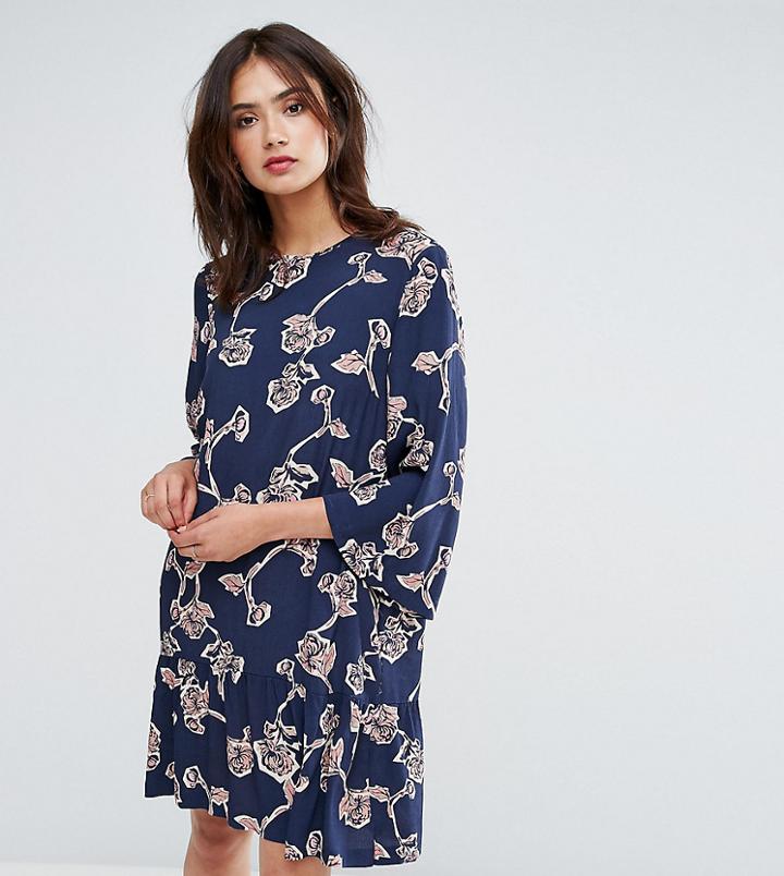 Y.a.s Tall Allover Floral Printed Mini Shift Dress In Navy - Navy