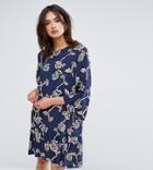 Y.a.s Tall Allover Floral Printed Mini Shift Dress In Navy - Navy