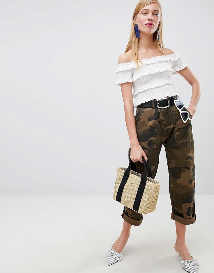 New Look Camo Print Utility Pants - Green