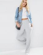 Asos Slouch Wide Leg Pants With Drop Pockets - Gray