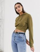 Asos Design Super Crop Hoodie In Khaki-green