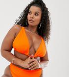 South Beach Curve Exclusive Ribbed Triangle Bikini Top In Neon Orange - Orange