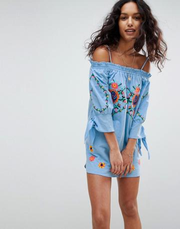 Rd & Koko Cold Shoulder Embroided Dress - Blue