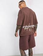 Asos Dark Future Oversized T-shirt With Back Logo Print In Chocolate Brown