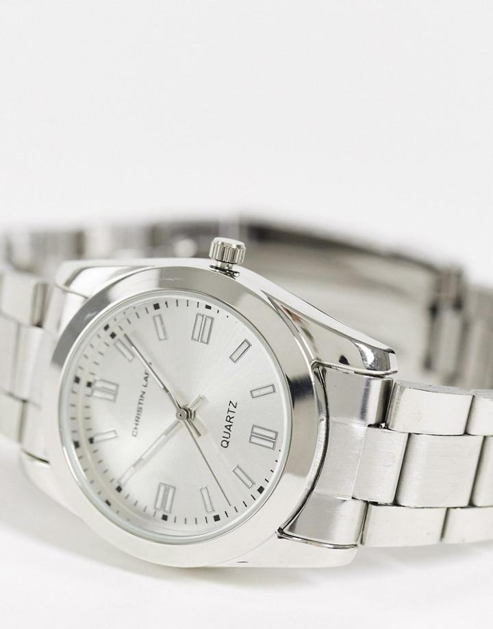 Christin Lars Womens Silver Tone Bracelet Watch