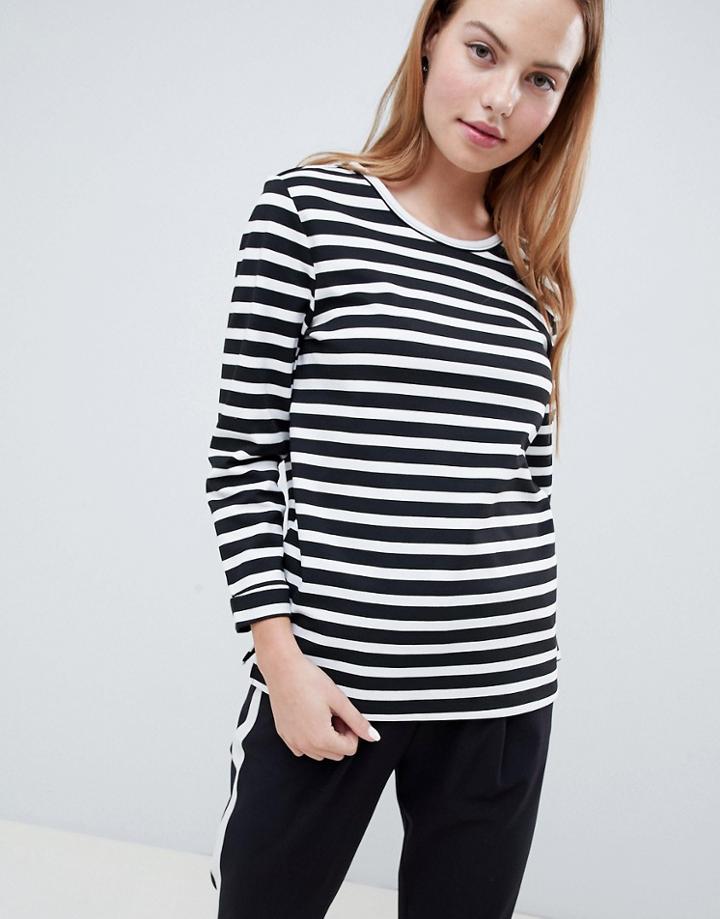 Only Anya 3/4 Sleeve Striped Sweatshirt - Black