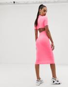 Asos Design Neon Midi Rib Bodycon Dress With Open Back - Pink