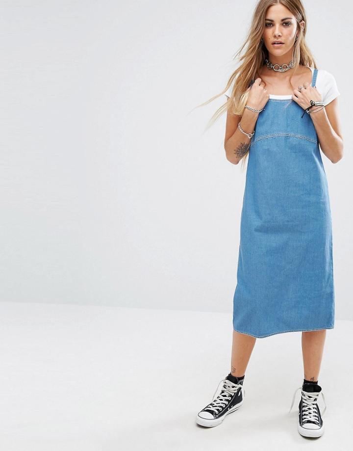 Reclaimed Vintange Strappy Mid Dress In Light Denim - Blue