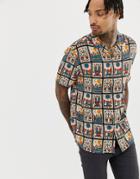 Asos Design Oversized Mexican Style Printed Shirt With Revere Collar - Multi