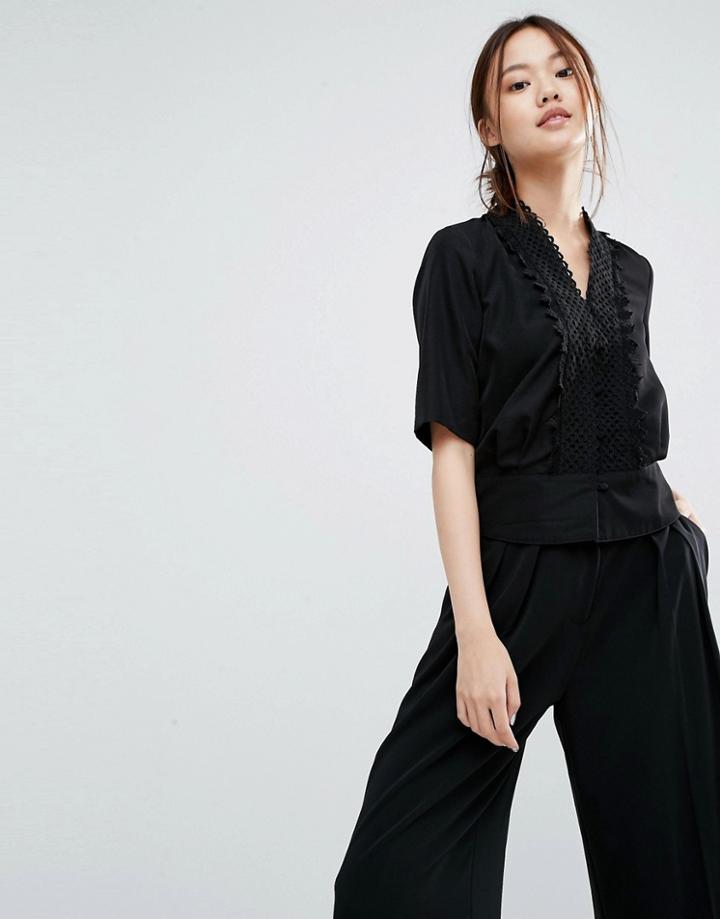 Vero Moda Lace Trim Shirt - Black