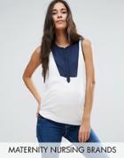 Mama. Licious Nursing Woven Top With Color Block Placket - White