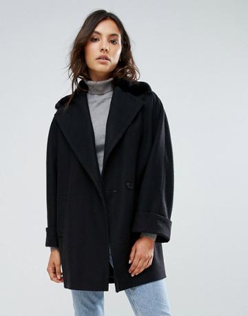Helene Berman Wool Blend Yummy Jacket With Faux Fur Collar - Black
