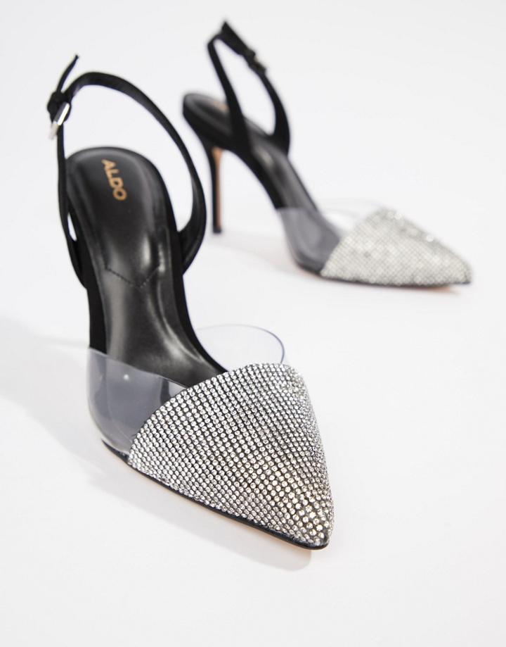 Aldo Sywiel Black Embellished Pointed Toe Slingback Heels - Black