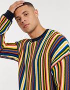 Asos Design Knitted Sweater In Multicoloured Stripe
