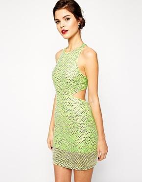 Asos Red Carpet Premium Mini Sequin Dress - Lime