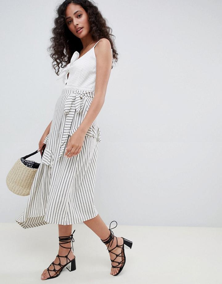 Asos Design Stripe Maxi Skirt With Asymmetric Wrap - Multi