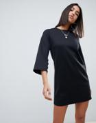 Asos Design Shift Dress With Faux Horn Button Sleeves-black