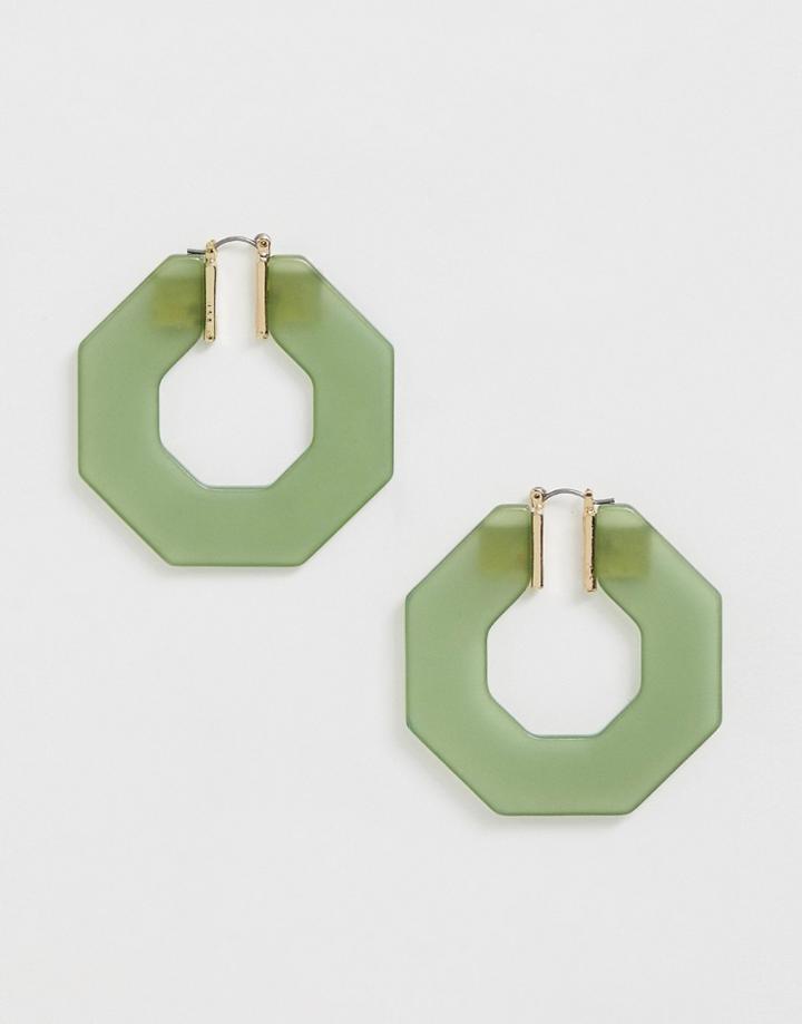 Asos Design Heptagon Hoop Earrings In Frosted Khaki Resin - Gold