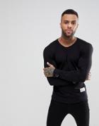 Religion Longline Long Sleeve T-shirt With Tape Sleeves - Black