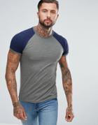 Yourturn T-shirt In Gray With Navy Sleeves - Black