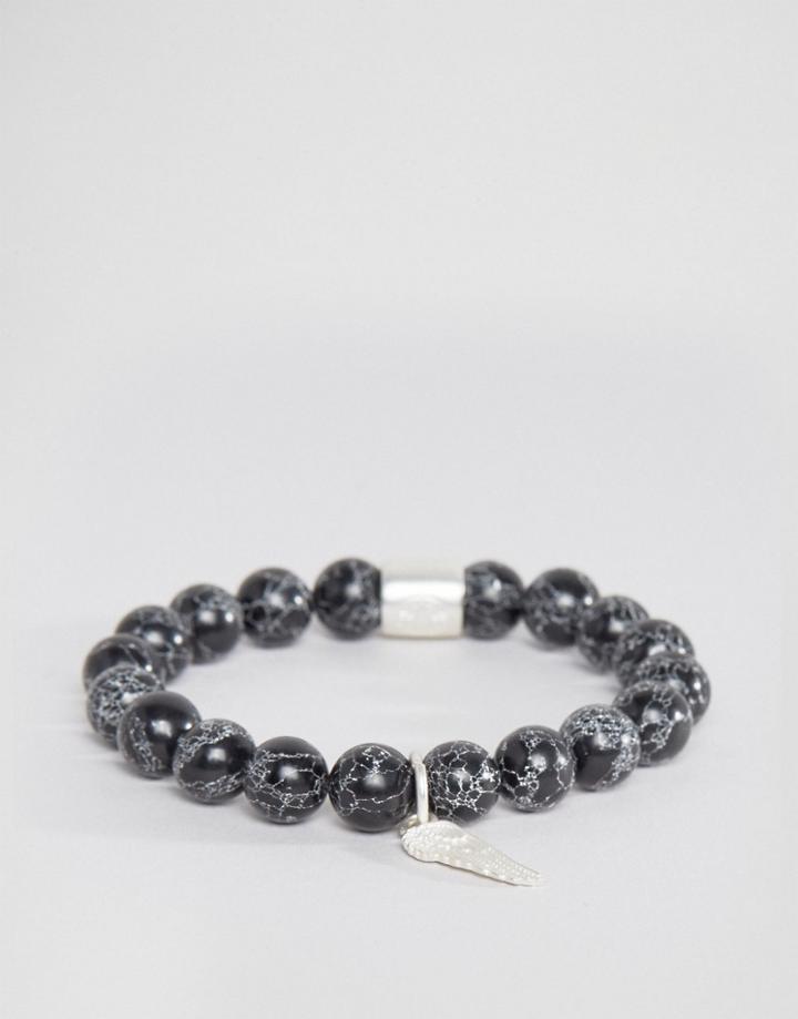 Chained & Able Silver Hanging Wing Beaded Bracelet In Black - Black