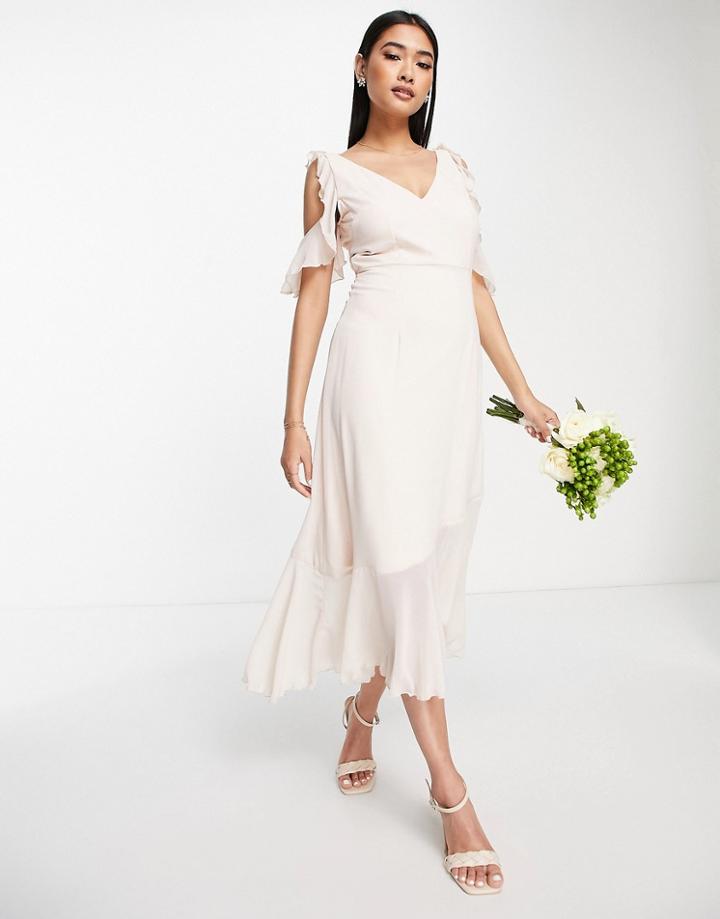 Little Mistress Bridesmaid Cold Shoulder Midi Dress In Light Gray