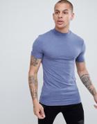 Asos Design Muscle Fit T-shirt With Turtleneck In Blue - Blue