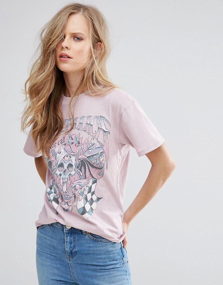 Pull & Bear Metallic Band T-shirt - Pink