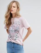 Pull & Bear Metallic Band T-shirt - Pink