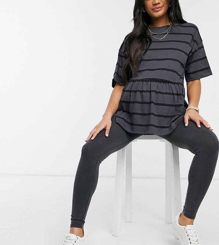 Asos Design Maternity Smock Top In Charcoal Stripe-grey
