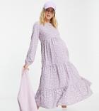 Pieces Maternity Tierred Maxi Smock Dress In Lilac Floral-multi