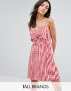 New Look Tall Gingham Tie Front Dress - Red
