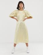 Asos White Metallic Gingham Midi Dress - Yellow