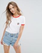 Brave Soul Contrast Trim T Shirt With Strawberry Badge - White