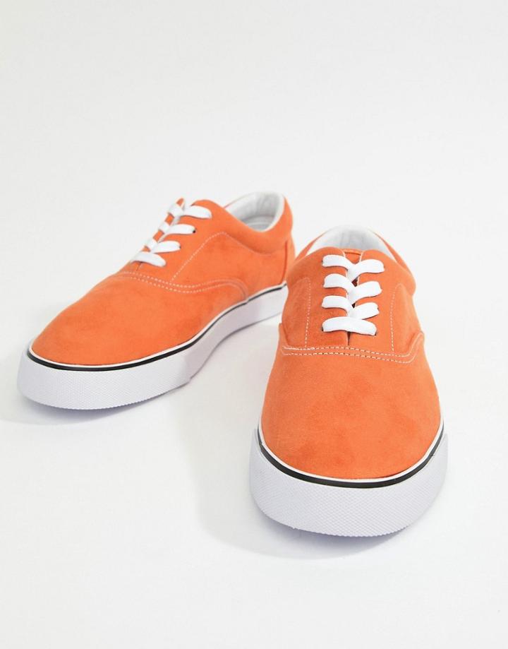 Asos Design Oxford Plimsolls In Orange Faux Suede - Orange