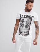 Religion Stepped Hem T-shirt With Rock Star Print - White