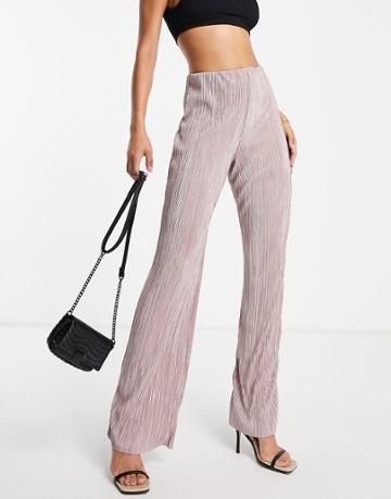 Flounce London Plisse Trouser Coord In Blush Pink