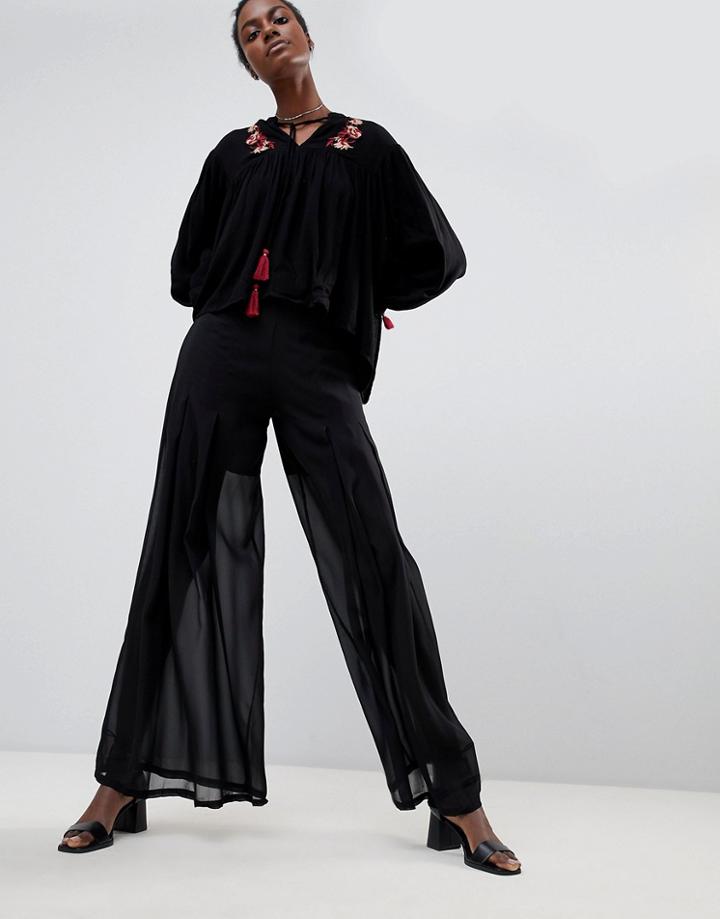 Raga Born To Lead Sheer Palazzo Pants - Black