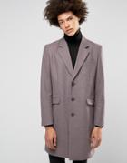 Asos Wool Mix Overcoat In Heather Marl - Purple