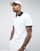 Asos Muscle Fit Polo Shirt With Contrast Rib And Cuff In White - White