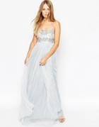 Needle & Thread Strappy Backless Tulle Embellished Maxi Dress - Porcelain Blue