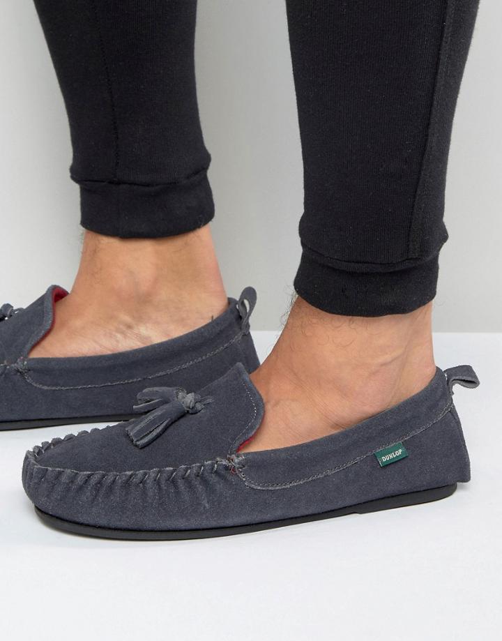 Dunlop Suede Tassel Slippers In Gray Suede - Gray